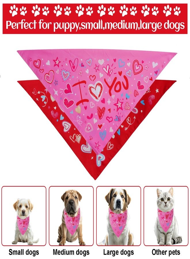 yeabwps Valentines Dog Bandana, 2 Pcs Pink Dog Bandana, Red Dog Bandanas, Double Sided Printing Dog Valentines Bandana for Small Medium Large Dogs - Image 2